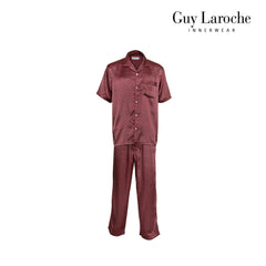 Guy Laroche Satin Pajamas, Short Sleeve, Long Pants, Printed Pattern, 3 Colors Available (JPP7518S4)