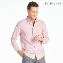 ELLE HOMME Long-sleeved shirt, collar, 100% cotton blend, wine red (W8B675)