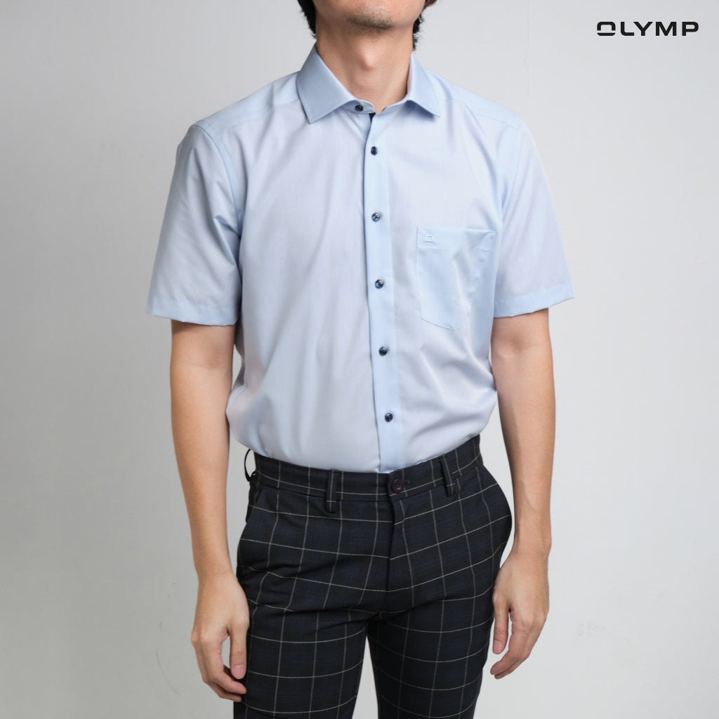 OLYMP LUXOR Shirt, men's short-sleeved shirt, blue, plain fabric, loose fit, comfortable to wear, easy to iron, AUTU24 