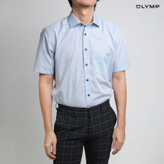 OLYMP LUXOR Shirt, men's short-sleeved shirt, blue, plain fabric, loose fit, comfortable to wear, easy to iron, AUTU24 