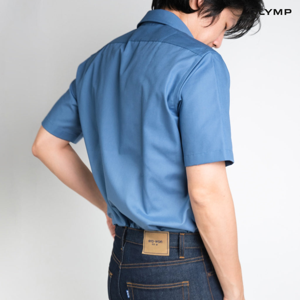 OLYMP LUXOR Shirt, men's short-sleeved shirt, blue, plain fabric, loose fit, comfortable to wear, easy to iron, AUTU24 