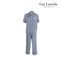 Guy Laroche Satin Pajamas, Short Sleeve, Long Pants, Printed Pattern, 3 Colors Available (JPP7517S4)