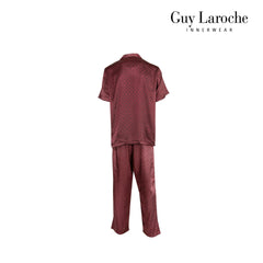 Guy Laroche Satin Pajamas, Short Sleeve, Long Pants, Printed Pattern, 3 Colors Available (JPP7518S4)