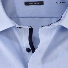 OLYMP LUXOR Shirt, men's short-sleeved shirt, blue, plain fabric, loose fit, comfortable to wear, easy to iron, AUTU24 