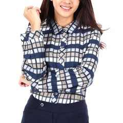 Women's long-sleeved shirt, check pattern, model WACR608W9NVE0 Regular Fit, blue